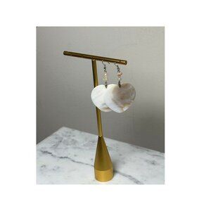 Mother Of Pearl Heart Shaped Dangle Earrings Slightly Heavy  Iridescent Jewelry